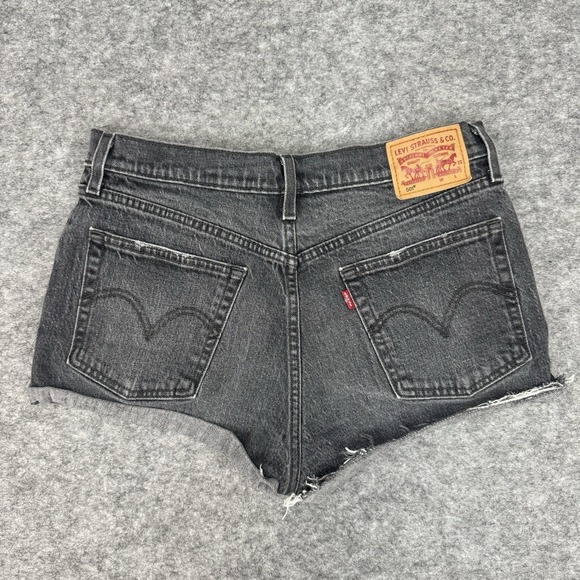 Levis 501 Jean Shorts Womens 29 Black Denim Cut Off High Rise Frayed - Picture 3 of 10